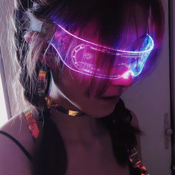 Halloween-utrustning, självlysande glasögon, färgglada LED Cool Sci-fi rekvisita, trendiga glasögon, framtida teknologi (1 paket, blå)