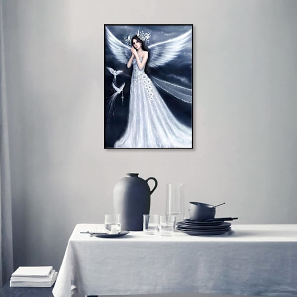Gör-det-själv 5D- diamond painting Vit älvdräkt Vuxen diamond painting Rund hel diamantkonstdräkt Nybörjare Full diamantfamiljeväggdekoration