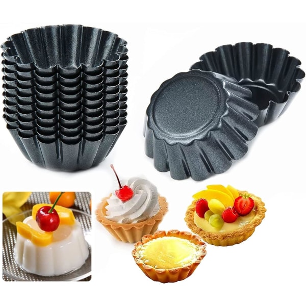 12 ST Återanvändbara molds Kolstål tårtpanna Nonstick form Cupcakes Form för pajer Puddingar Muffins gör det själv (svart)