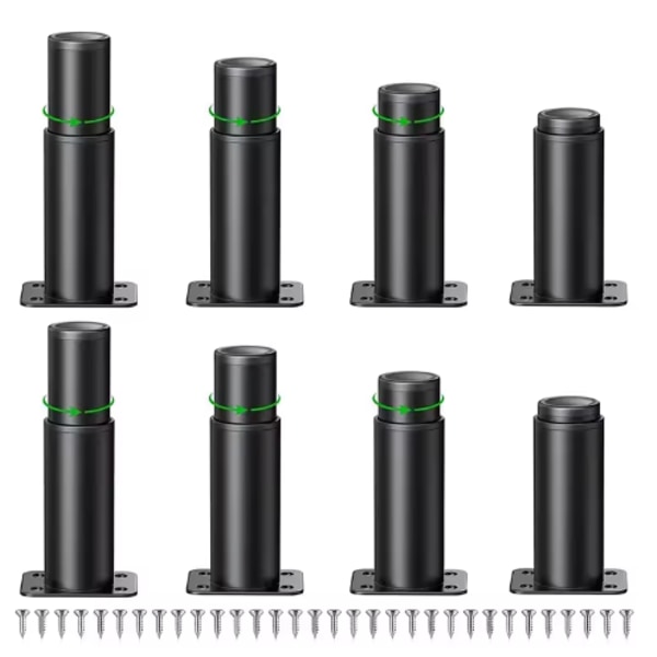 Justerbare ben for møbler, Sett med 4 sterke justerbare møbelben i metall 120 - 180 mm