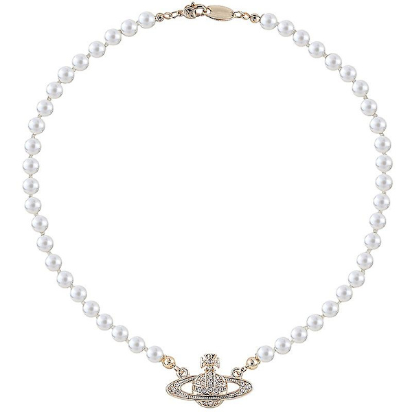Hänge, high-end känsla, retrostil, pärl temperament, elegant blinkande diamant planet hänge halsband