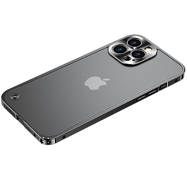 Lyxig metallram cap för iPhone13PRO Phone case i aluminium Svart