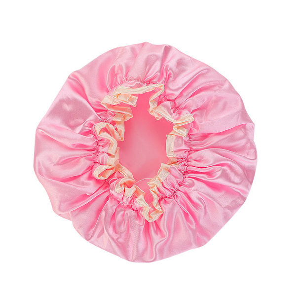 Cap Vattentät Återanvändbar dubbla lager Elastisk duschmössa för badrum (rosa)