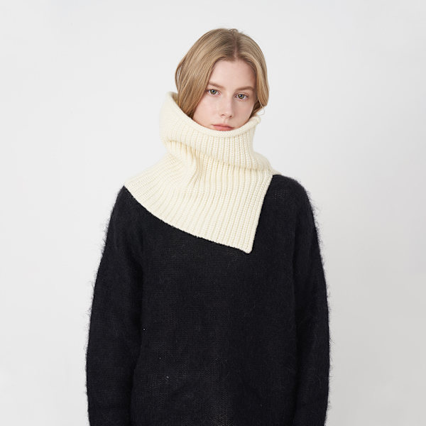 1 st enkelstickad halsduk för män och kvinnor med hög halsringning, delad krage, varm luggkrage, vindtät halsduk (Off White)