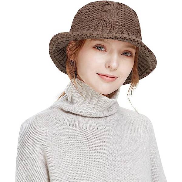 Damer Plain Knit Bucket Hat Varmt Bredbremmet Twisted Rope Twi