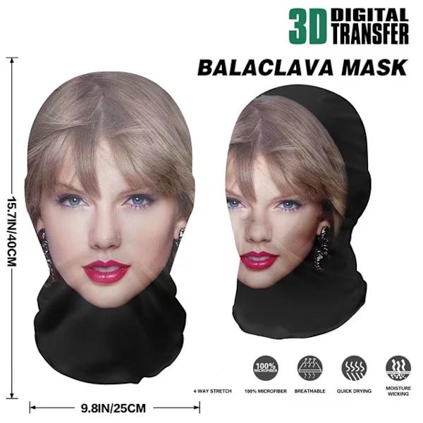 Taylor Swift Cosplay Mask med 3D-utskrift，Människoansikte Cosplay Halloween Parodi Party Crossdressing Huvudduk 3