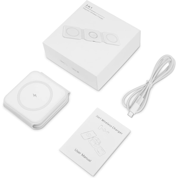 Opladningsstation til flere enheder - 3 i 1 Foldbar Magnetisk Trådløs Oplader Dock - Rejse Opladningsplade (hvid)