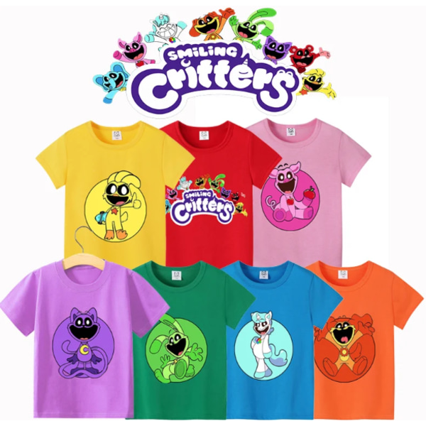 Leende Critters Barn Kortärmade T-shirts Anime Bomull Mode Toppar Tecknade Barn Sommarkläder T-shirts Söta T-shirts Present 100