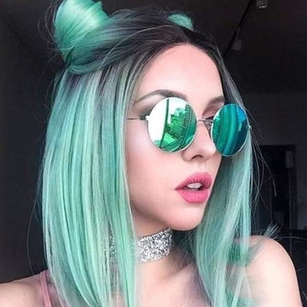 Mintgrön Kort Rak Syntetisk Peruk Mittbena Bob Peruk Värmebeständig Rollspel Party Färgglad Damperuk 35 cm