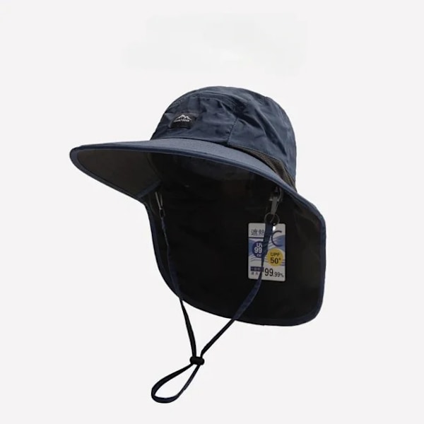 Unisex sommer Wide Brim Vandtæt og hurtigtørrende Panama Caps Outdoor Visor Bucket Hats Mesh Åndbar solhat med nakkeflap marinblå