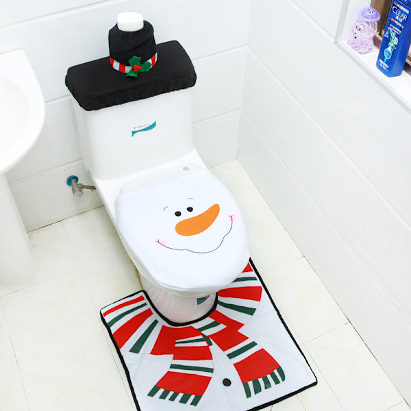 3-delad Snowman Santa Toalettsits cover och set röd juldekorationer badrum