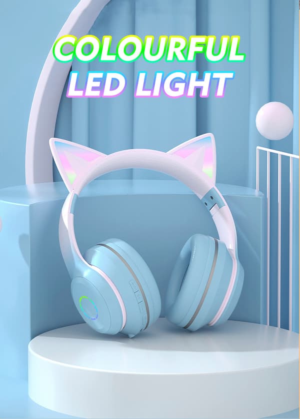 Barn Bluetooth hodetelefoner sammenleggbare med LED-lys Rosa färg