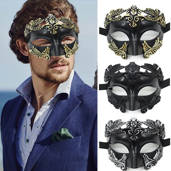 Mystisk svart maskerade maske for menn Halloween Mardi Gras Party Kostyme