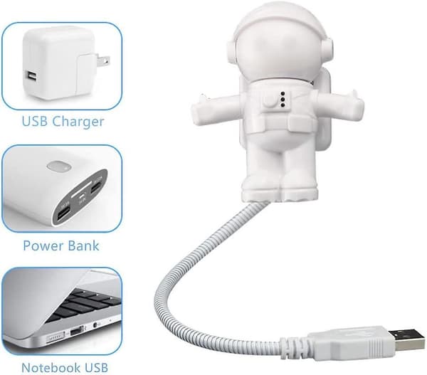 2 stk. USB LED Leselys Lampe, Kreativ Astronaut Rommann Øye