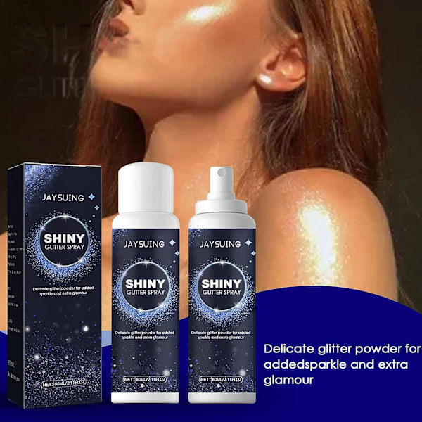 2-pack Glitterspray 60ml - Tillfällig glitterspray för hår och kropp  Lätt kroppssminkglitter med gnistrande skimrande glöd