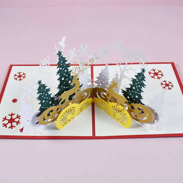 Pop-up julkort, 3D Renar in the Forest Gratulationskort, Merry Christmas Cards, Handgjorda 3D Vinter Gratulationskort för jul, semester, Kristus