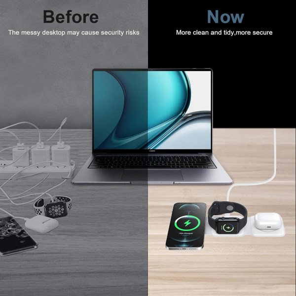 Charging Station for  Multiple Devices - 3 in 1 Foldable Magnetic Wireless Charger Dock - Travel Charging Pad（vit）