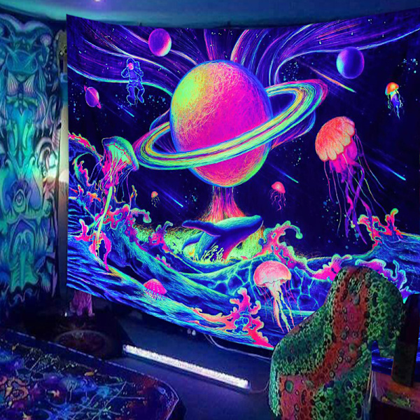 UV ljus gobeläng Färgglad planet heminredning fest självlysande gobeläng 130x150cm