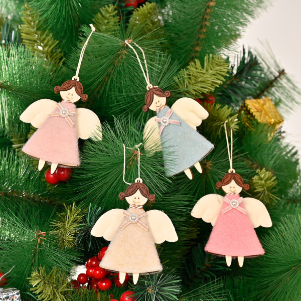 4 Nya Juldekorationer Julhängen Non-woven Wood Angel Girl Julscen Dekoration 11*9cm