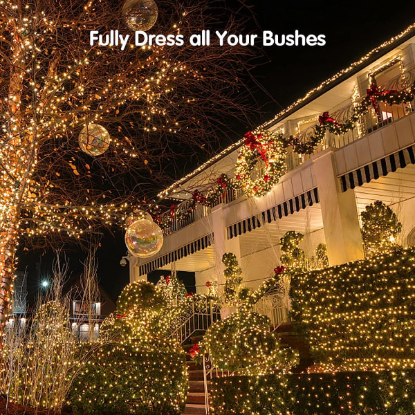 Julnätsljus, 192 lysdioder 9,8 fot x 6,6 fot utomhusjulljus, anslutningsbara, vattentäta och hållbara gröna dammar för träd, buskar utomhus Chris