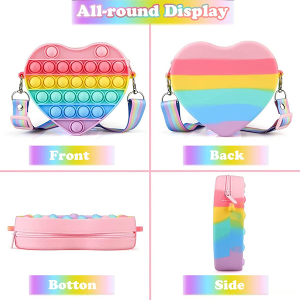Fidget Legetøjstaske Push Pop Bubble It 2 i 1 Pung Wallet, Silikone Flerfarvet Sensorisk Skuldertaske, Anti-Stress Legetøjspung til Piger og Børn