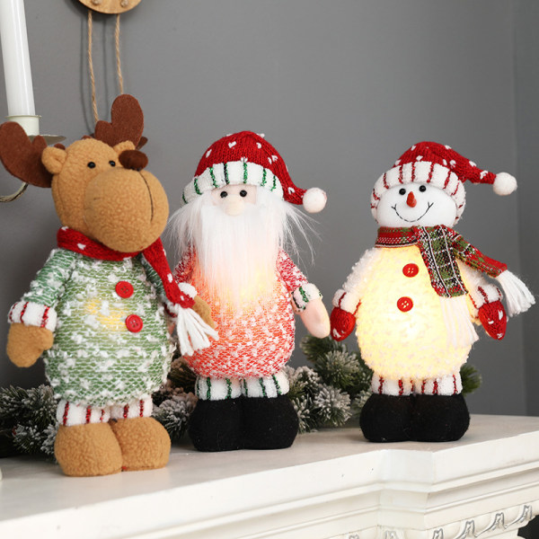 Nya juldekorationer Glödande jultomte Snögubbe älg Docka Ornament Ljus stående docka (Snögubbe)