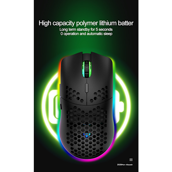 Ultralätt RGB-spelmus | Honeycomb Shell | 65 gram | max 12000 cpi | USB trådbunden | 6 programmerbara knappar | Minne ombord | Anti Slip Gri