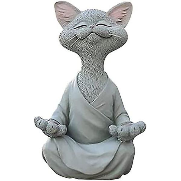 Grå Kat Figur, Meditation Yoga Glad Kat, Zen Kat Afslappet Pose Skulptur Til Hjem Udendørs Plæne Dekoration