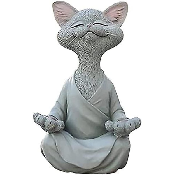 grå kattfigur, Meditationsyoga Glad katt, Zenkatt Avslappnad Pose Skulptur För Hem Utomhus Gräsmatta Dekoration