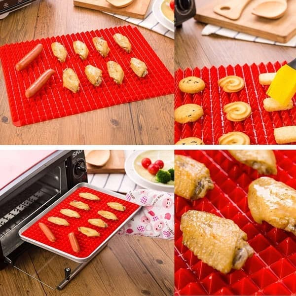 Non-stick silikonbakning, pyramid för hälsosam matlagning Ugnsmatta fett，Rött-2-pack