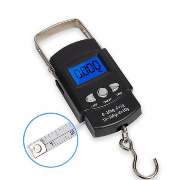 Elektroninen taustavalaistu LCD-näyttö digitaalinen riippuva vaaka postitukseen ja kalastukseen, jossa roikkuva koukkuvaaka ja mittanauha, 50 kg / 110 lbs.