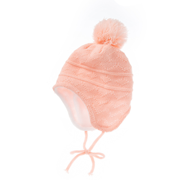 Børns høreværnshue ensfarvet pelskvast plus fleece stribet baby strikket uldhue (pink)