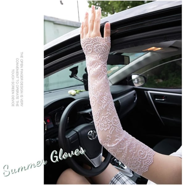 1 par Ice Silk Lace Solskyddsärmar Handskar Sommar Spets Tunna Is UV Arm ärmar Solskydd，Vit
