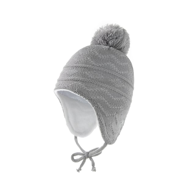 Cap för barn enfärgad pälsboll plus fleecerandig baby cap (grå)