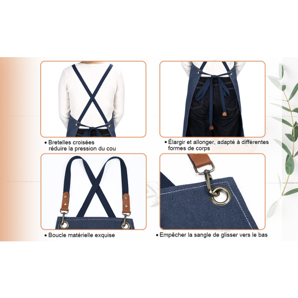 Arbetsförkläde i canvas, multifunktionsarbetsförkläde med 3 verktygsfickor, verktygsförkläde med korsrygg, för frisörmålare Trädgårdsmästare Barista svetskokare (blå)