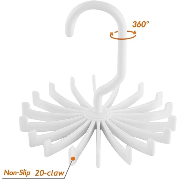 4-pack multifunktionellt knytställ, 20-stifts hängare, vridbart bälte Scarf hängare för garderobsförvaring (vit)