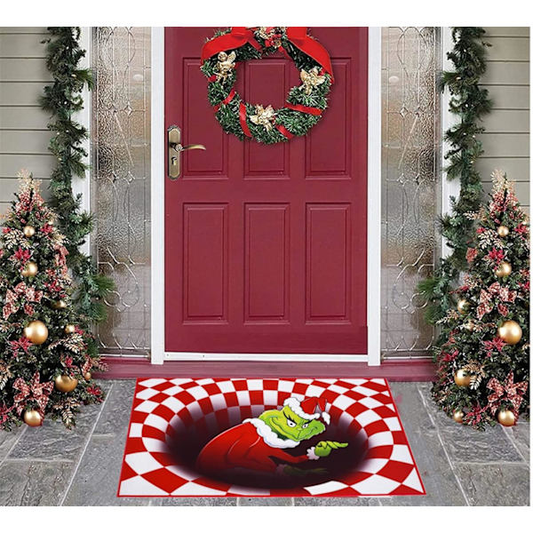 Illusion dörrmatta, halkfri visuell dörrmatta för jul, för julfest inomhus utomhus (röd 60x90 cm)