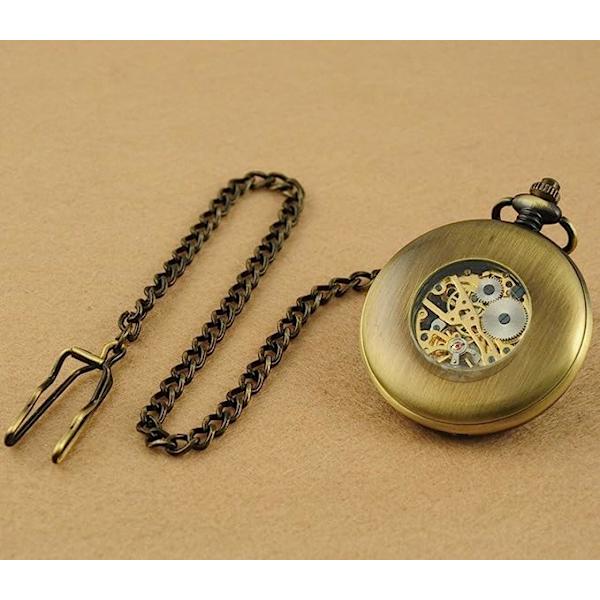 1 kpl Miesten käsin vedettävä mekaaninen taskukello Vintage Steampunk puunsyy ontto muotoilu ketjulla ja laatikolla