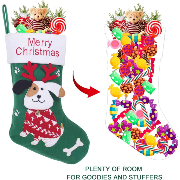 Julstrumpor - Röda ovävda söta kattstrumpor för familj, barn, julgransdekorationer (hund)