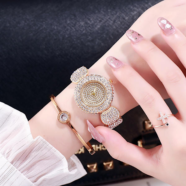 Mantianxing Quartz Dameur Stålrem Ur Rhinestone Alloy Ur (Guld)