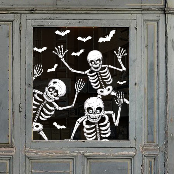 70 ST Halloween-fönster klamrar fast Halloween-fönsterklistermärken Skelettspöken Fladdermöss Halloween-dekorationer för fönster Glasväggar Halloween Haunted House Pa