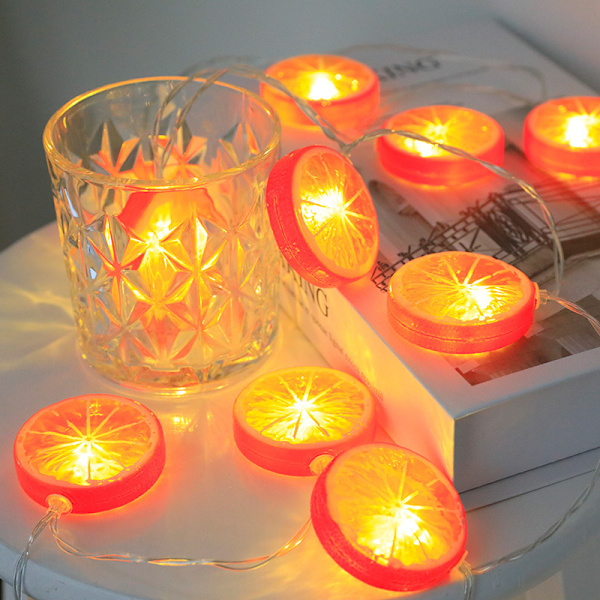 LED Citronskive Lys Kæde Frugtformet Lanterne Børneværelse Dekorativ Lys Kæde Batteri Lys Orange Lime - Gul Citronskive, USB Model Al
