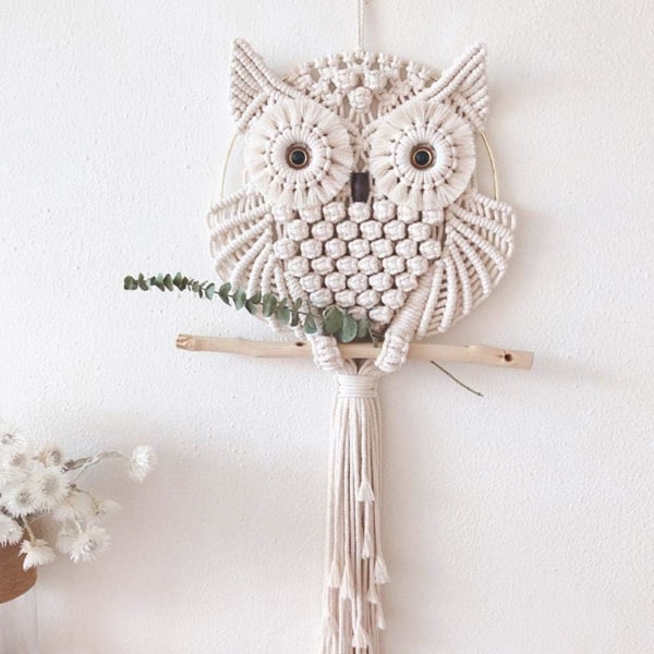 Owl Macrame Drömfångare Handgjord Ugglatapet för Dreamcatcher Ugglamönster Macrame Owl