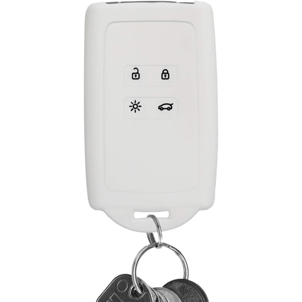 Bilnøgle Tilbehør Kompatibelt med Renault Smart Key 4-Knap (Kun Keyless Go) - Blød Silikone Skal med Nøglering Tip - Hvid