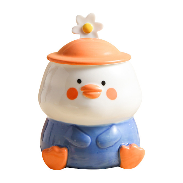 Blå Rolig Anka Kopp, 3D Söt Mugg, Keramisk Kaffemugg med Sked och Lock, Kawaii Mugg, Djurkopp för Mjölkte Cappuccino, Mugg för Kvinnor Flickor Söt Födelsedag