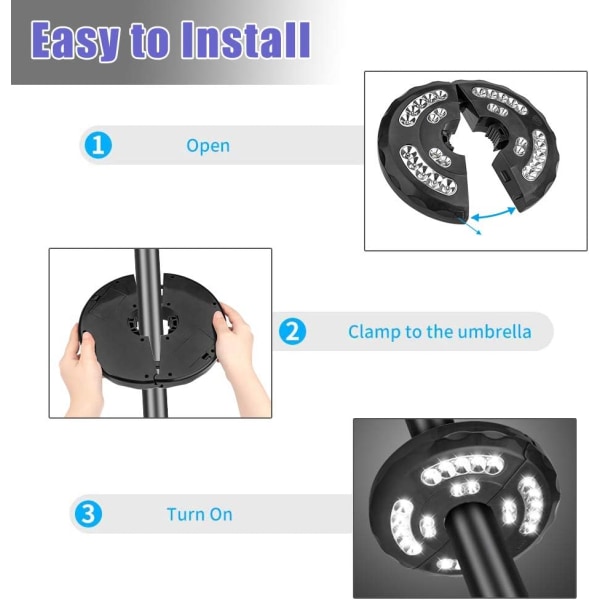 Uppladdningsbara parasolllampor, Linkax 28 LED parasolllampa, uteplatslampa med 3 ljusstyrkor, parasollbelysning för uteplats, trädgård, stort parasoll