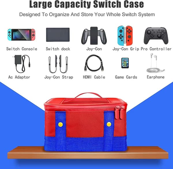 Nintendo Switch bæreveske med HD-skjermbeskyttelse, tommelgrep, kompatibel med konsolltilbehør red