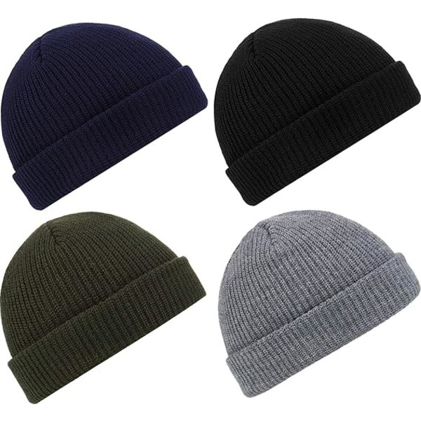 4 stk. Trawler Beanie Watch Hat Opprullbar Kant Skullcap Fisherman Beanie Unisex