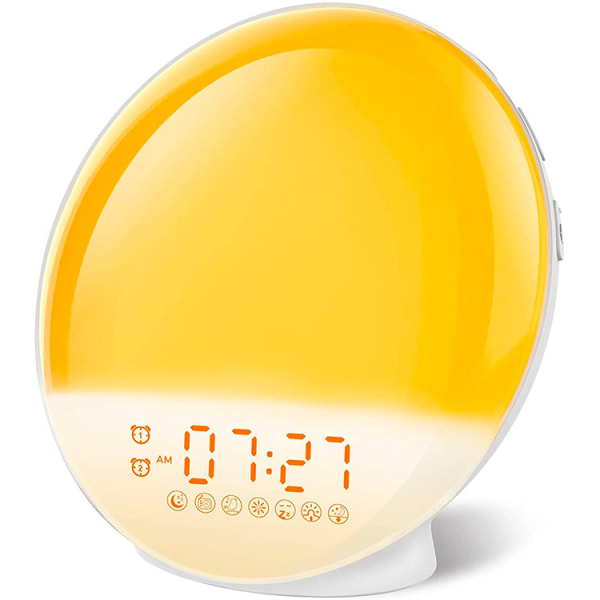 Sunrise Light Alarm Clock for Kids, Heavy Sleepers, Sovrum, med Sunrise Simulation, Sleep Aid, Dubbla Alarm, FM Radio, Snooze, Night Light, Daylight,