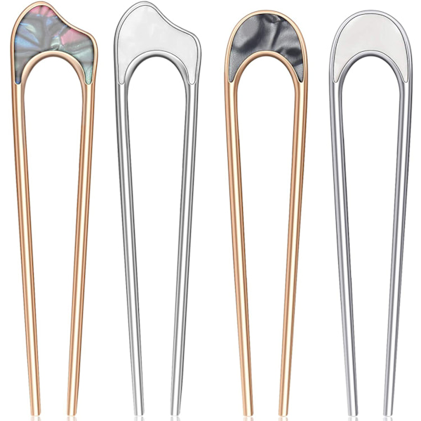 Minimalistiset hiusneulat naisille tytöille japanilainen metalliseos metalliset hiustyökalut nutturakampaus simpukankuori hiuspuikot päähineet hiustarvikkeet, 4 kappaleen setti
